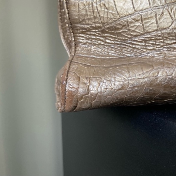 Brahmin | Pyrite Silver Champagne Gold Crocodile Alligator Leather Tote Bag - Picture 4 of 16